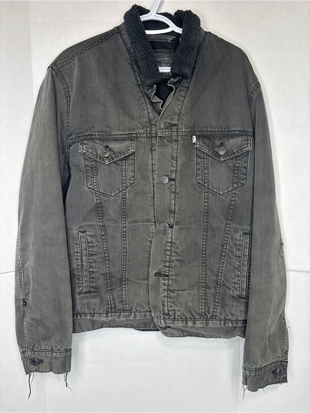 Levi Strauss Men's Black/Grey Sherpa Lined  Denim Bomber Jacket FLAWED